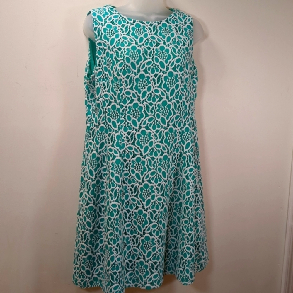 Eva Mendes Women's Lace Overlay Green/White Floral Dress, Size 14